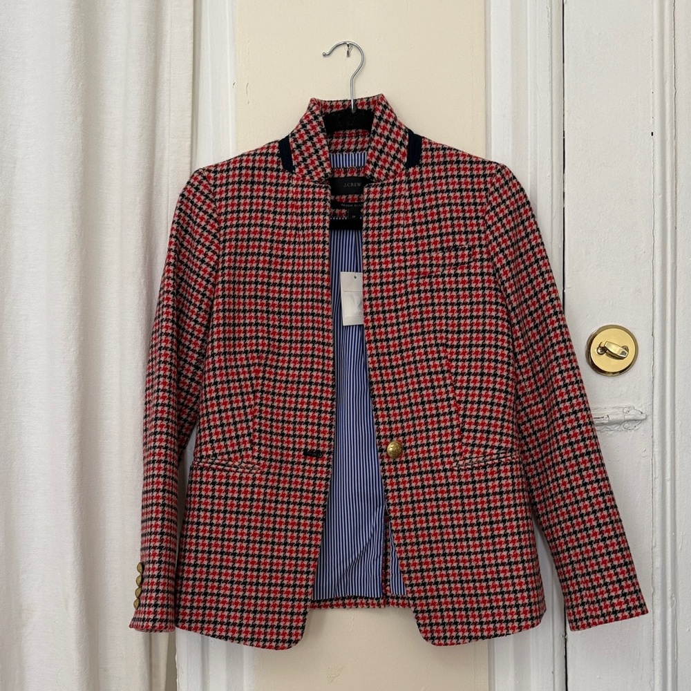 J. Crew Regent Blazer Red and Black Houndstooth Blazer - size 2P